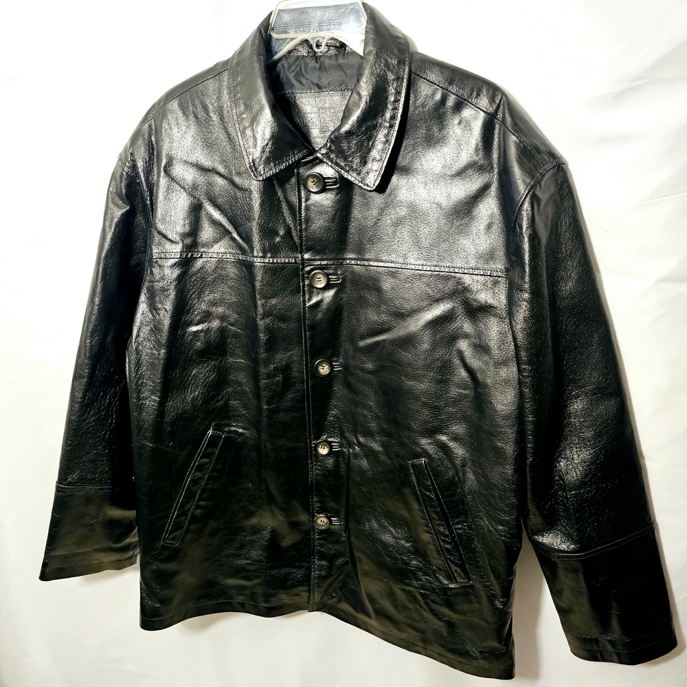 Vintage Y2K Canda For C&A Mens Black Leather Button-up Jacket Coat Size Med